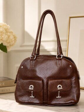 Lamarthe Paris Rich Brown Leather Handbag w/ Removable Card Holder New